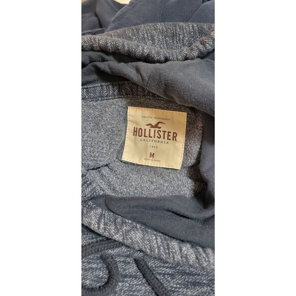 HOLLISTER Fleece Lined Hoodie Sweatshirt Mens Unisex Sz M Navy-Gray Chambray Cot - Picture 4 of 5